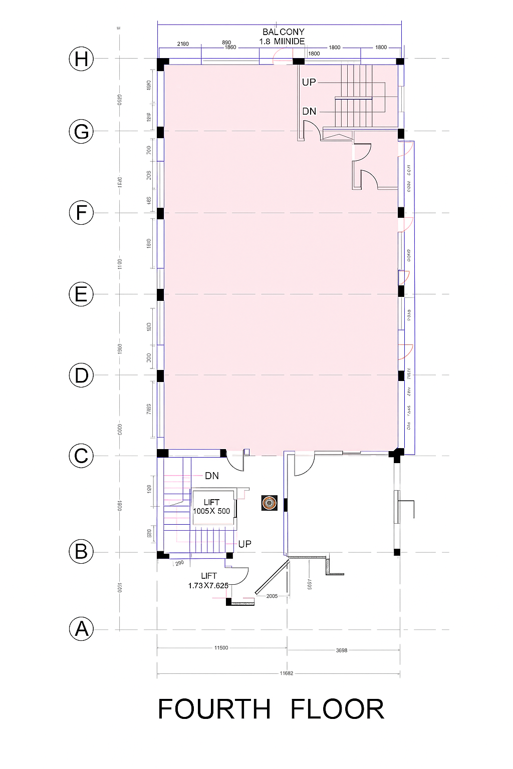 Fourth floor architectural plan of Plot 87 Sector 44 Gurugram showing 5,300 sq. ft. layout with balcony